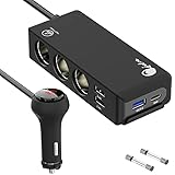 200W Auto Ladegerät PD 18W Zigarettenanzünder Verteiler 12V USB C Kfz Adapter 24V DC 3 Mehrfach Steckdose Splitter mit Voltmeter Schalter 4 USB Anschlüsse für Sitzheizung Handy Tablet GPS DashCam