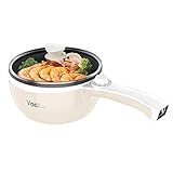 Vocha Elektrische Pfannen, Hot Pot, Antihaft-Bratpfanne Elektropfanne mit Glasdeckel, 1,5 l Mini-tragbarer Multi-Kocher für schnelles Heizen im Reise/Wohnheim, Spatel inklusive (Beige)