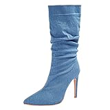 Stiefel Damen Stiefelet Frauen Stiletto Stiefeletten für Damen Damen Stiefel Mode Motorradstiefel Mid Boots Freizeitschuhe (d-Blue, 41)