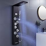 KEOKBON Duschpaneel Regendusche Edelstahl Schwarz mit LED-Lichter,5 Funktionen Duschsystem mit Handbrause, Massagedusche und Wasserfall Dusche