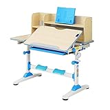 Style home Kinderschreibtisch Schülerschreibtisch höhenverstellbar neigbar Schreibtisch für Kinder, inkl. Bücherregal und Schublade, BTH: 95,9 x 53 x 90-104 cm (Blau)