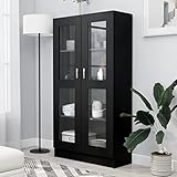 ZEYUAN Vitrinenschrank, Vitrine, Wandschrank, Schrank Regal, Glasregal, Glasvitrine Stehend, Eckvitrine, Manga Regal, Schwarz 82,5x30,5x150 cm Spanplatte