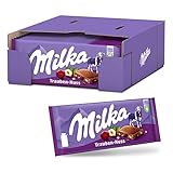 Milka Trauben-Nuss Schokoladentafel 22 x 100g, Zarte Milka Alpenmilch Schokolade mit Trauben- & Haselnussstücken