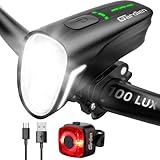 Gardien LED Fahrradlicht Set , 100 LUX USB Fahrradbeleuchtung Set mit 4 Licht-Modi Aufladbar Fahrradlampe, Fahrradlicht Set Fahrradlampe vorne Rücklicht Set Fahrrad Licht IPX5 Wasserdicht