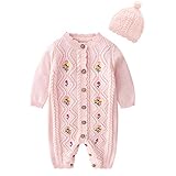 amropi Gestrickte Strampler Baby Mädchen Spieler und Mütze Strickanzug Schneeanzug Overalls Rosa,0-6 Monate