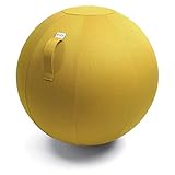 VLUV BOL LEIV Stoff-Sitzball, ergonomisches Sitzmöbel für Büro und Zuhause, Farbe: Mustard (senfgelb), Ø 60cm - 65cm, Möbelbezugsstoff, robust und formstabil, mit Tragegriff