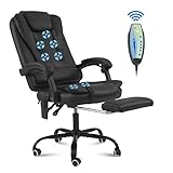 VANSPACE Bürostuhl mit Massage Ergonomischer Schreibtischstuhl Lendenwirbelstütze Gaming Stuhl PU Leder Drehsessel mit Fußstütze bis 150kg