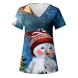 Sizoer Christmas Kasacks Damen Pflege Krankenhaus Schlupfhemd Laborkittel V-Neck Frauen Pflege Schlupfkasack Damen Kasack Schwarz Mit Motiv T-Shirt Schlupfkasack Mit Taschen