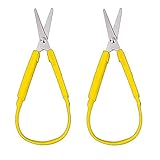 2 Pack Schlaufenschere YUTOU Grip Scissors Einfach zu Greifen Bastelschere Selbst Öffnung Schlaufen Schere für Kinder Jugendliche und Erwachsene für besondere Bedürfnisse(Gelb)