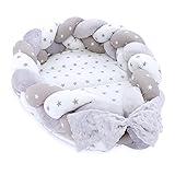 Babynest Neugeborene Nestchen Baby – Velvet Kuschelnest mit Zopf Kissen zerlegbares Set zweiseitig Babynestchen Babybett 75X45, Sterne