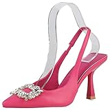 VAN HILL Damen Pumps Slingpumps Schuhe Stiletto Party Absatzschuhe Elegante Freizeit Strass Partyschuhe Leder-Optik Abendschuhe 207056 Fuchsia 38