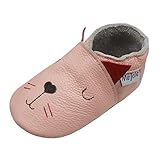 Mejale Baby Lederschuhe Infant Crawling Kleinkind Mokassins Weiche Sohle Walking Girl Rosa Katze Hausschuhe (12-18 Monate, L)