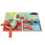 PIGMAMA Küchenspielsets Aus Holz, Kinder Rollenspiel Spielzeug Set Holzküche Kochen Spiel Spielzeug Simulation Lebensmittel Spielzeug Weihnachten Geburtstagsgeschenk Für Kinder