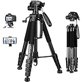 JOILCAN Kamera Stativ, 187cm Aluminium Leichte Dreibeinstativ für Canon Nikon DSLR mit Abnehmbar 3-Wege-Kopf, Tragbares Smartphone Stativ Fotostativ Tragfähigkeit 5KG mit Telefonhalter und Reisetasche