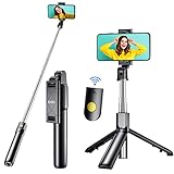 Bluetooth Selfie Stick Stativ, Gritin 3 in 1 Erweiterbar Selfie-Stange Stab mit Kabelloser Fernbedienung, Tragbar Monopod Handyhalter mit Tragtasche für iPhone 14/13/12, 4,7 bis 6,5 Zoll Smartphones