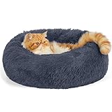 BEDSURE Hundebett waschbar Flauschiges Katzenbett - Ø 50 cm Donut Kissen, Katzenschlafplatz für Katzen Kleine Mittelgroße Hunde, Plüsch Katzenkissen Rund Kuschelbett, Dunkelgrau