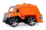 Lena 04514 TRUXX² Müllwagen mit Mülltonne, Nutzfahrzeug ca. 30 cm, Robustes Müllauto mit Tonne und vollbeweglicher Spielfigur, für Kinder ab 2 Jahre, Spielfahrzeug in orange/schwarz