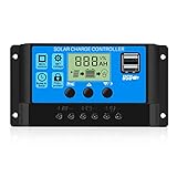 Thlevel 30A 12V/24V Solar Laderegler Solar Ladegerät Controller Solarpanel Batterie Intelligente Solarregler mit 5V Dual USB Port LCD Anzeige (30A)