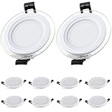 PAZWAHF LED-Einbaustrahler, runde Glas-Lichtleiterplatte, LED-Einbaustrahler, 6 W, 9 W, 12 W, 18 W, Deckeneinbauleuchte, extra schmal, 45 mm, inklusive Transformator