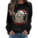 BIBOKAOKE Weihnachts Sweatshirt Damen Langarm Weihnachtspulli Casual Sweater Bunt Christmas Motive Kapuzenpullover Große Größen Langarmshirt Lose Winterpullover Jumper Tops Sportbekleidung