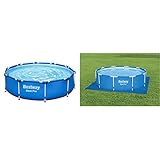 Bestway Steel Pro Frame Pool ohne Pumpe Ø 305 x 76 cm, blau, rund & Flowclear™ quadratische Bodenplane, 335 x 335 cm, für Aufstellpools bis Ø 305 cm, blau