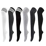 Chalier 6 Paar Kniestrümpfe Overknee Strümpfe Damen Lange Gestreifte Socken Thigh High Socks Beinwärmer Schenkel Socken für Mädchen