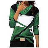 Top Für Damen Patchwork Kleid Herbst Shirt Loose Weich Klassische mit Breiten Ärme Hemde Woman Baumwolle Rundhals Geometrisch Übergröße Grün