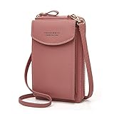 Aeeque Handy Umhängetasche Damen, Handytasche zum Umhängen Leder,Universal Handy Schultertasche Handtasche Portmonee Geldbörse Kompatible mit iPhone SE iPhone 11 Pro Max iPhone 8 7 XR 12 Pro X - Pink