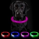 Nepfaivy Leuchthalsband für Hund USB Aufladbar - Leuchtendes Hundehalsband Wasserdicht mit 3 Beleuchtungsmodi, Längenverstellbareres LED Halsband für Große, Mittlere und Kleine Hunde (Rosa)