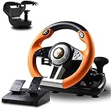 PXN V3II Rennlenkrad Gaming mit Pedalen Einstellbaren, 180 ° Universal USB Gaming Lenkrad für PC, PS3, PS4, Xbox One, Nintendo Switch, Xbox series X|S - Orange