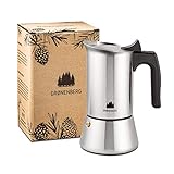 Groenenberg Espressokocher Induktion geeignet | Edelstahl | 4-6 Tassen Espressokanne | 200-300 ml Mokkakanne | Camping Kaffeekocher mit Ersatz Dichtung | Espresso Kocher Alu-frei (4 Tassen (200 ml))