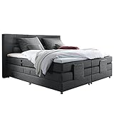 Boxspringbett Hotelbett Doppelbett in Anthrazit, Komfort Topper, 180 x 200 cm, H2-H3, elektrisch verstellbar, Taschenfederkern-Matratze