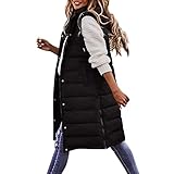 CarpartSJP Lange Weste Damen Mit Kapuze Damen Lang Daunenweste Wintermantel Vest Ärmellose Warmer Daunenmantel Longweste Casual (Color : Black, Size : XL)