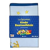 Leo Lausemaus Kinder Baumwolldecke, blau, 100 x 150 cm, Oeko-TEX® Zertifiziert - kuschelige, weiche Decke aus 100 % Baumwolle, trocknergeeignet - für Jungen und Mädchen