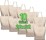 10 STÜCK 28x32 cm Baumwolltasche midi – Jutebeutel – Natur Apothekertasche, Tragetasche Set Beutel, Geschenktasche OEKO-TEX® zertifiziert Stofftasche unbedruckt, Henkel klein zum bemalen und bedrucken