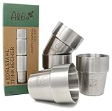 AllEco® Edelstahl Becher doppelwandig 300ml 4er Set Metall Trinkbecher Kinder Camping Tasse Outdoor Wandern Kaffeebecher 10oz Steel Mug - nachhaltig, wiederverwendbar, plastikfrei & Zero Waste