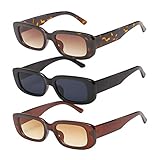 Lidiper 3 Stück Vintage Rechteckige Sonnenbrille für Damen, UV 400 Brille Retro Quadrat Brillen Mode Sonnenbrille für Reise, Fahren Angeln Reisen