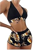 2 Stück Badeanzug Frauen Sex Push Up Bikini Sets Verkauf Sommer Badeanzug Clearance Damen Crisscross Sling Hohe Taille Shorts Kostüm 2/3 Stück BH Slips Röcke Anzug, 02 gelb, M