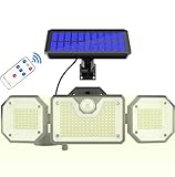 Vigcebit Wandhalterung Solarleuchten, 3-köpfige Solar-Straßenwandleuchten mit Bewegungserkennung und Fernbedienung, wasserdichte 3-Licht-Modi für den Außenbereich führten Solar-Flutlichter