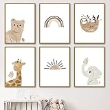 lulupila Bilder Kinderzimmer Deko Poster Babyzimmer Wohnzimmer A4 Kinderposter Kinderbilder Tiere Tiermotive Waldtiere für Kinder Junge Mädchen (6er Set - V1)