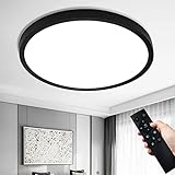 MOONSEA LED Deckenleuchte Flach Dimmbar mit Fernbedienung, 36W Deckenlampe Panel Ø40 x 2.5cm 3000K-6000K, Schwarz Deckenleuchte Rund für Wohnzimmer Schlafzimmer Kinderzimmer Badezimmer