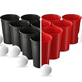 THEKENDORF - 22 Bierpong Becher Set - extra stabil - Made in Germany + 6 weiße Bälle - Spülmaschinenfeste & lebensmittelechte Mehrweg-Hartplastik Beer Pong Becher - 16 oz (473 ml) - Rot/Schwarz