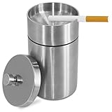 HONZUEN Aschenbecher mit Deckel, Windaschenbecher Edelstahl fur Draußen Tragbarer Rauchloser Sturmaschenbecher Tischaschenbecher Smokeless Ashtray Außenaschenbecher für Garten Draußen Auto, Silber