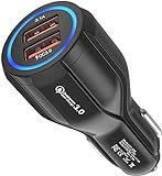 Hoppac USB-Auto-Ladegerät, 2 Ports, Auto-Ladegerät, Quick Charge 3.0, USB-Ladegerät, kompatibel mit iPad, Samsung Galaxy S10/S9/S8, Huawei, Xiaomi