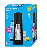 sodastream Wassersprudler Terra Value Pack x2 mit 2 spülmaschinenfesten Flaschen 1 l und 1 Zylinder CO2 Quick Connect für bis zu 60 l, schwarz matt