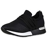 SCARPE VITA Damen Sportschuhe Glitzer Laufschuhe Profilsohle Turnschuhe Fitness Sneaker Freizeit Schuhe Schnürer Trainingsschuhe 180019 Schwarz Silber 36