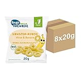 BABY FRECHE FREUNDE Bio Knusper-Ringe Hirse & Banane, Baby Snack mit Obst, für Babys ab 7 Monaten, glutenfrei & vegan, 8er Pack (8x20g)