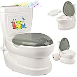 alles-meine.de GmbH Kindertoilette / Töpfchen _ Spülgeräusch + Licht _ Tierfreunde _ mit Wasserspülung Sound - Nachttopf / Babytopf - mit Deckel - weiß - Musik - Toilettentrainer..