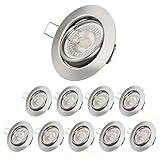 EDISHINE LED Spots Dimmbar 10er, LED Einbaustrahler 230V, 3000K Warmweiß Einbauleuchten, 68mm, Schwenkbare Deckenspots ohne Trafo, 350Lumen, Ersatz Halogenlampe, Einaustiefe 75mm, CE Zertifiziert