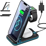 KIMILAR Faltbar 3 in 1 Kabelloses Ladegerät, 18W Wireless Charger Kompatibel mit iPhone 14 13 12 11 Pro Max Plus XR XS, QI Ladestation Kompatibel mit iWatch 8 7 6 5 4 3 2 SE Ultra/Airpods 3 2 pro 2